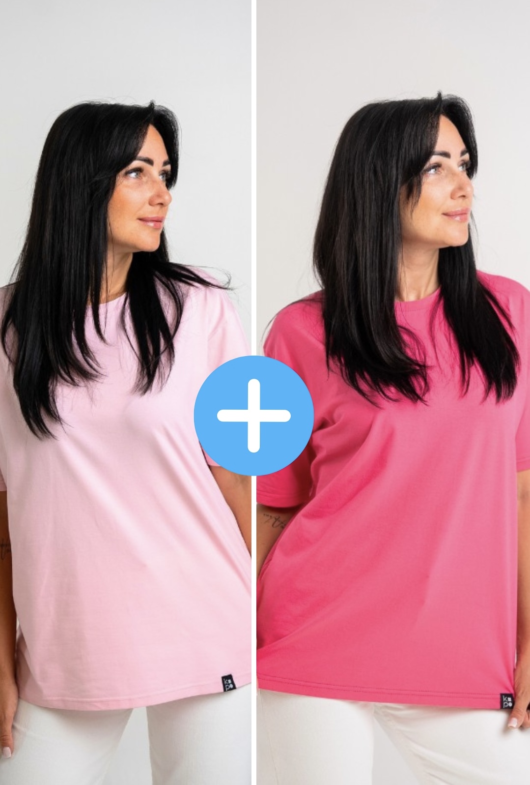 Set of 2 women's oversize Kopo t-shirts: powder, pink